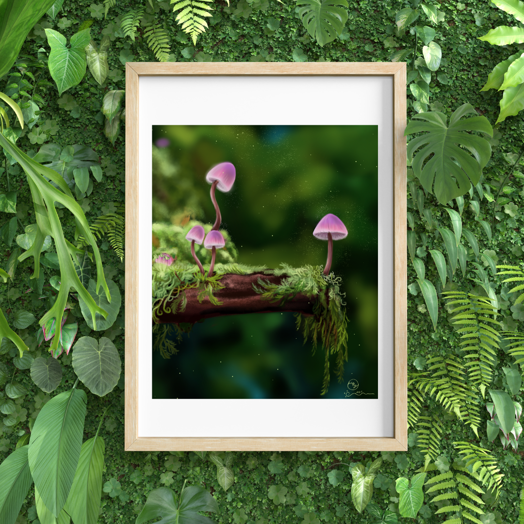 Pink Cap Mushrooms Art Print