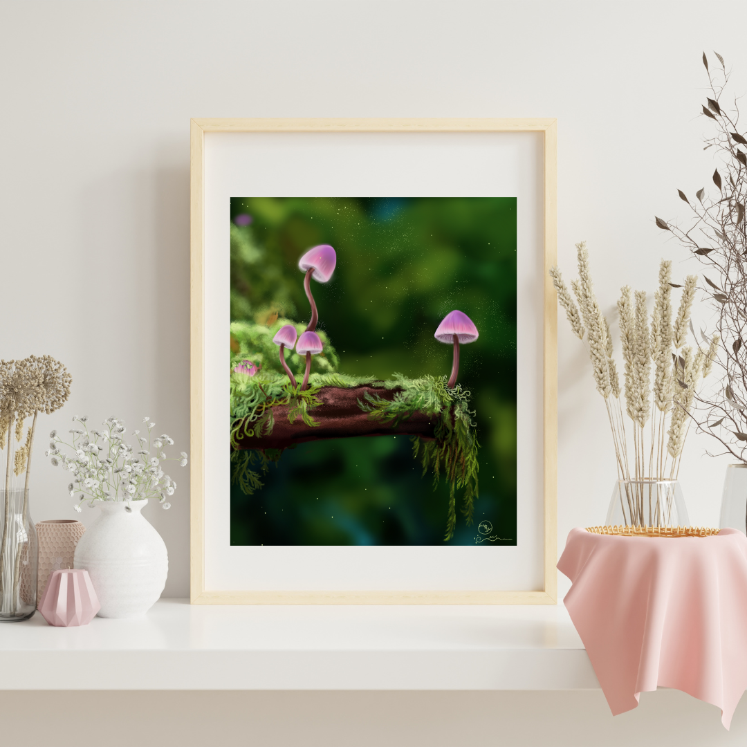 Pink Cap Mushrooms Art Print