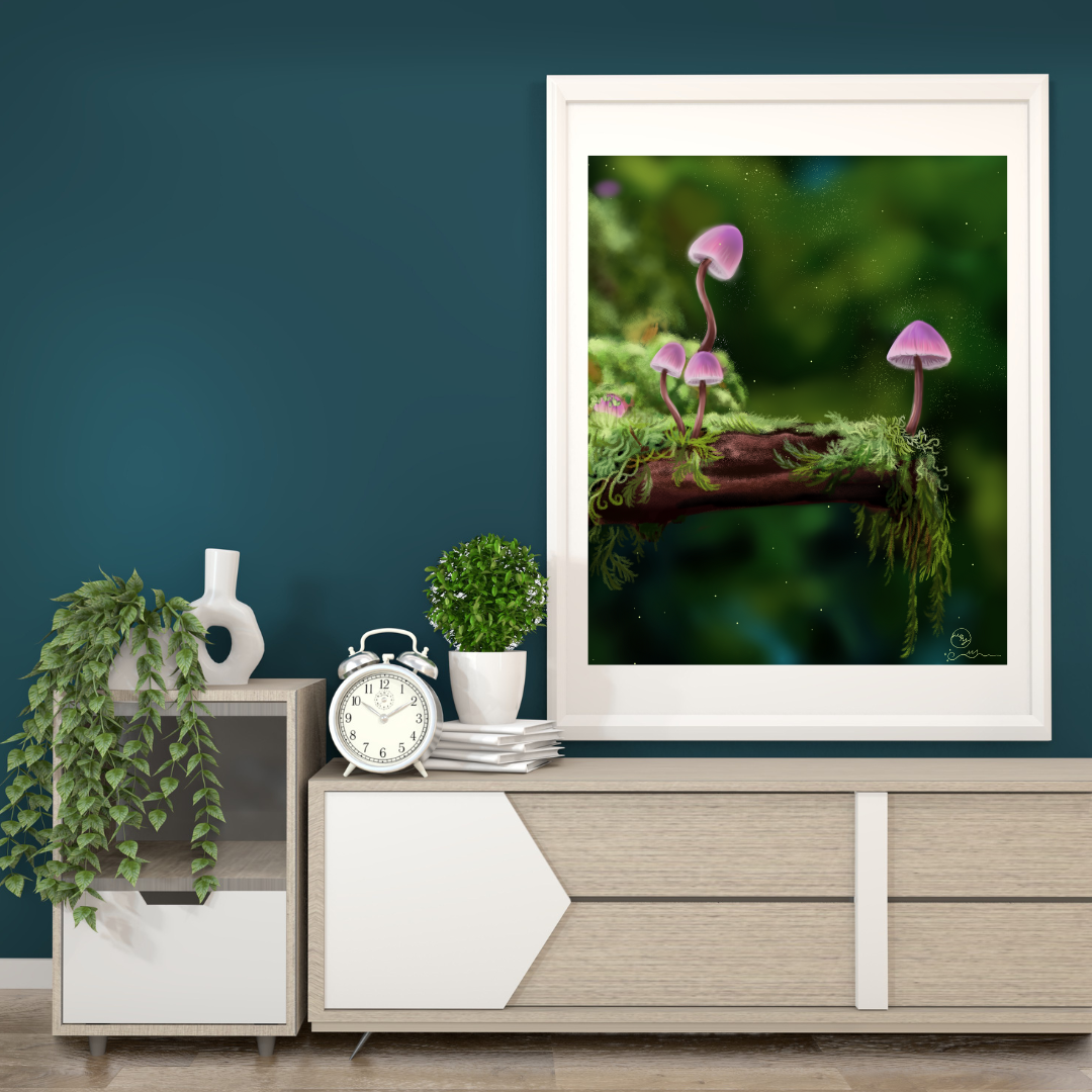 Pink Cap Mushrooms Art Print