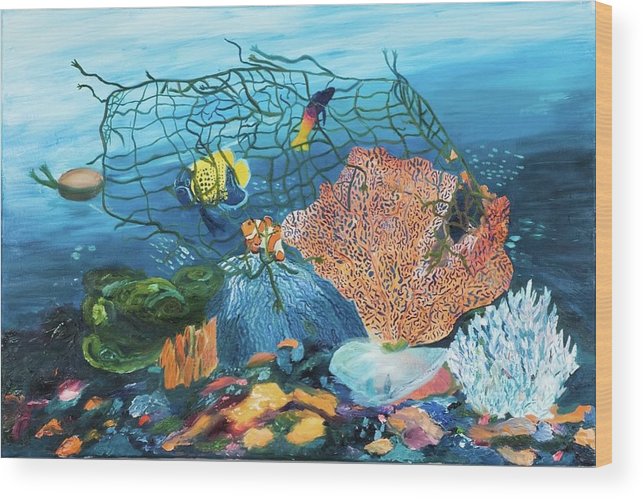 Caught in coral - Wood Print