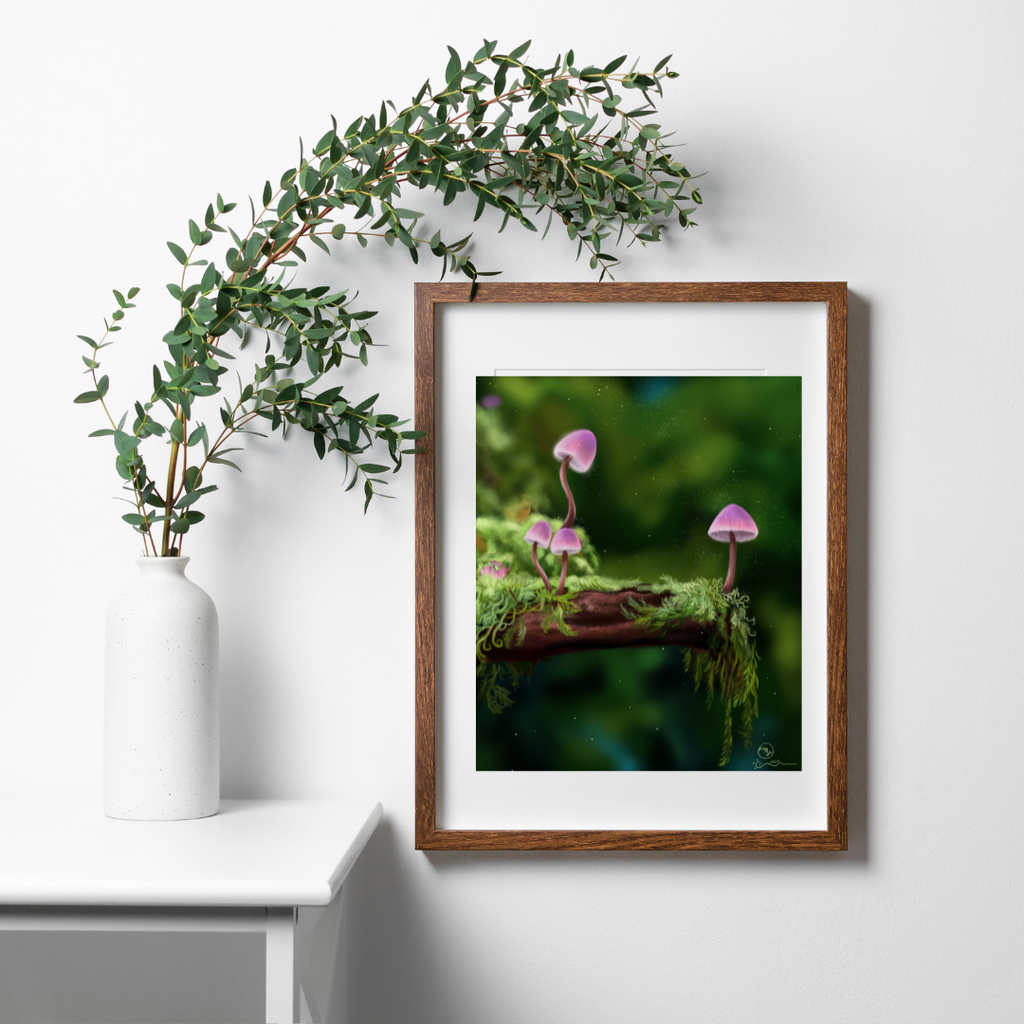 Pink Cap Mushrooms Art Print