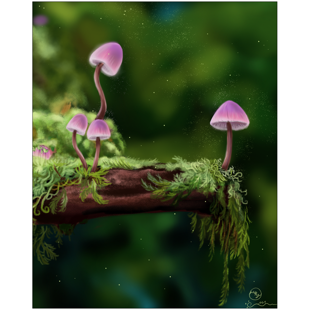 Pink Cap Mushrooms Art Print
