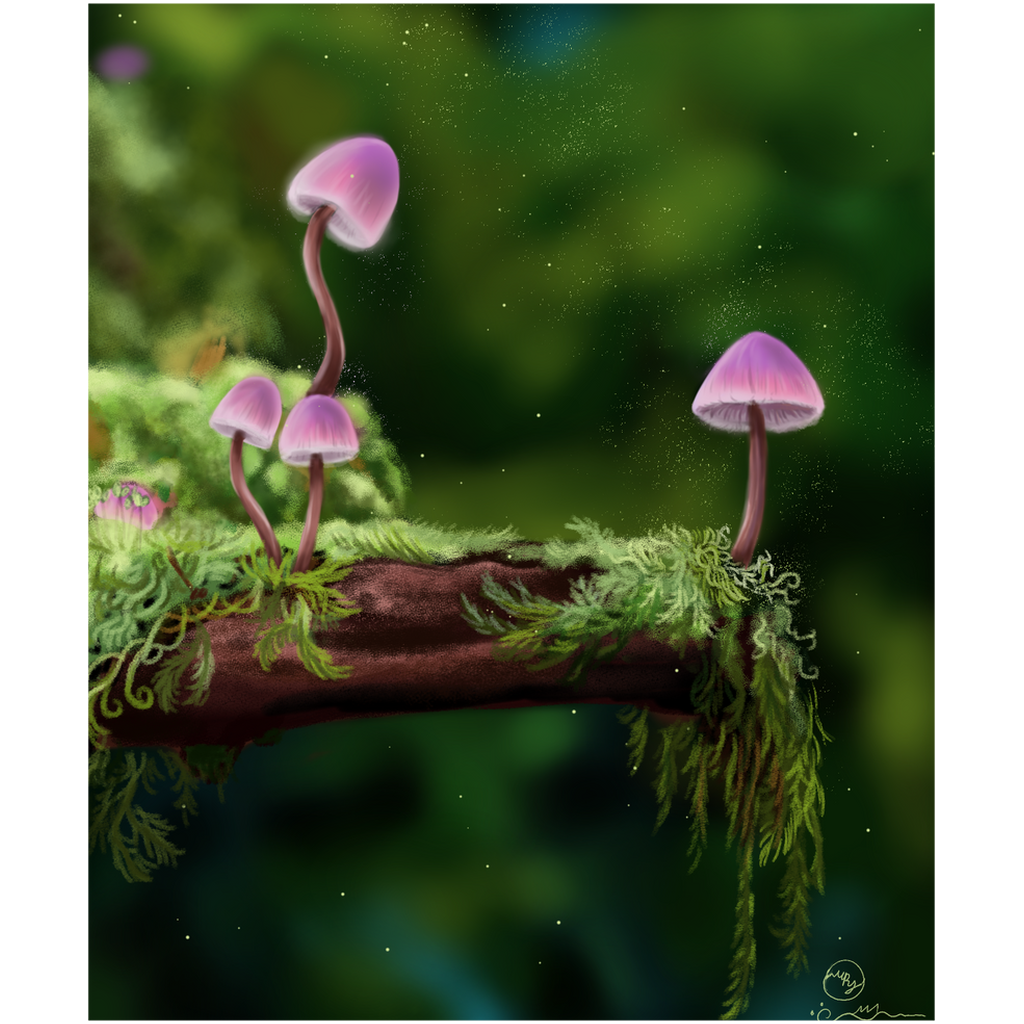 Pink Cap Mushrooms Art Print
