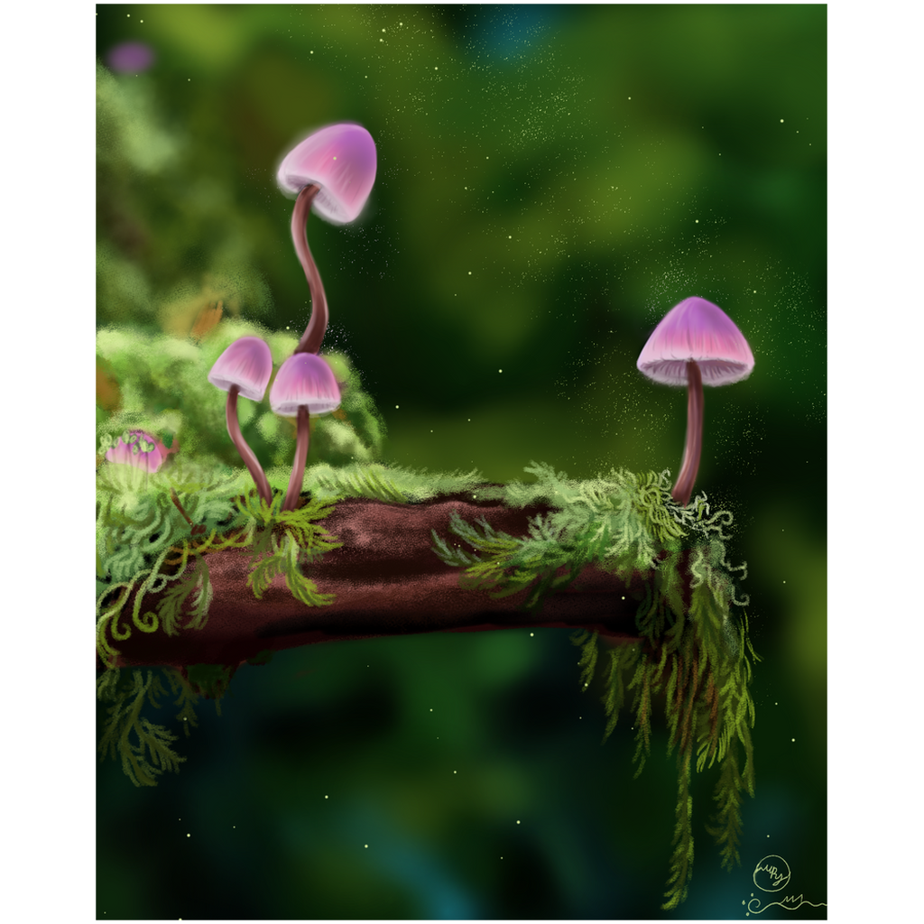 Pink Cap Mushrooms Art Print