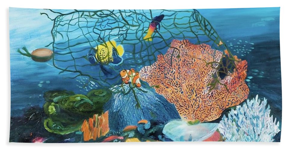 Caught in coral - Beach Towel