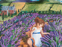 Load image into Gallery viewer, Lavender girl painting, oil painting, original painting lavender little girl, fine art painting of lavender field and little girl
