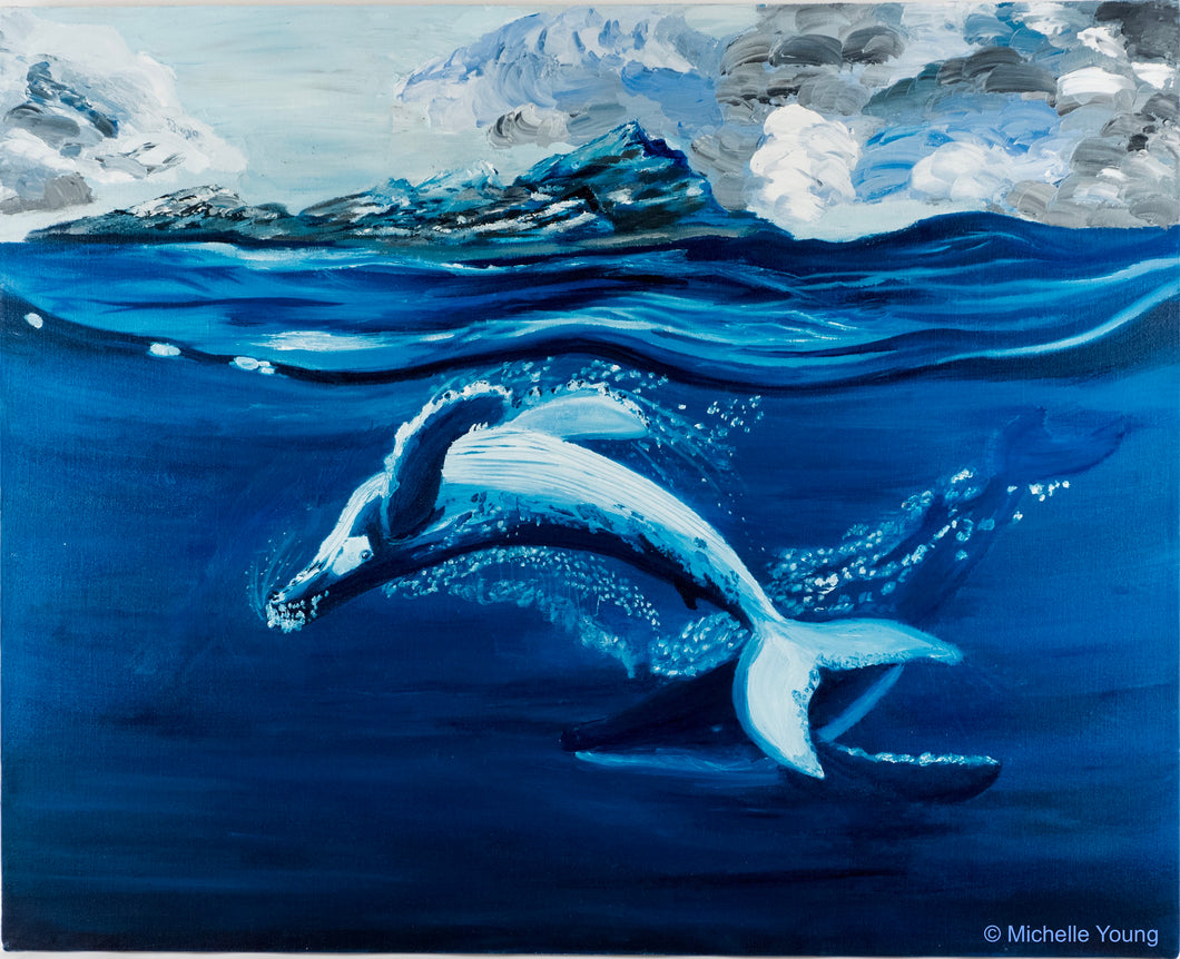Humpback whales original oil painting, Dancing whales