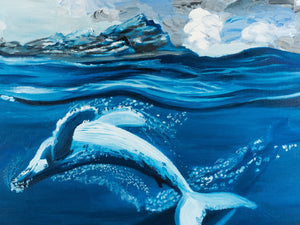Humpback whales original oil painting, Dancing whales