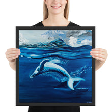Load image into Gallery viewer, Framed poster, humpback whales, dancing whales painting, ocean mammals, oil painting, original, graceful whale, art, painting

