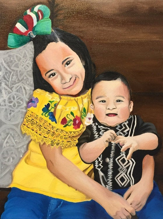 handmade, painting, portrait commission, Custom family oil portrait, Commission portrait, Children painting from photo Painted portrait