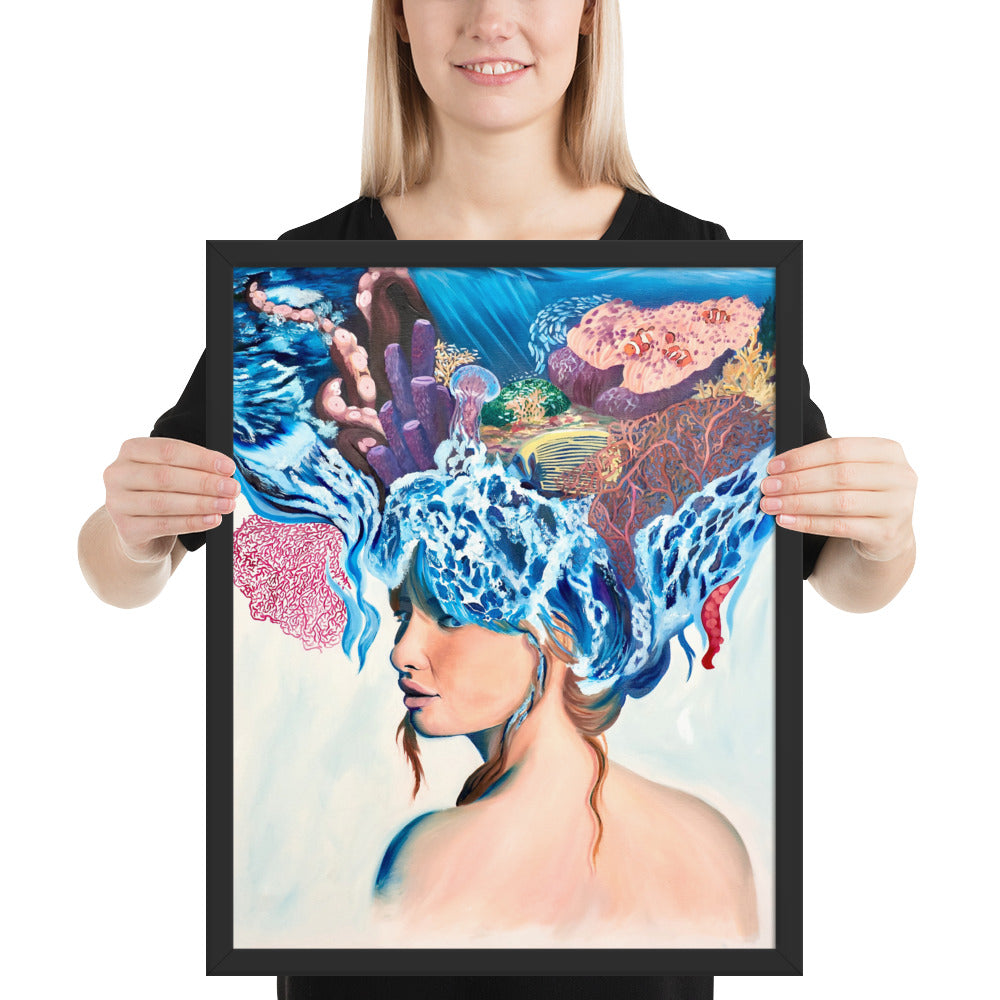 Framed poster, original art poster, queen of the sea, ocean girl, sea queen, wave master, sea princess, water girl, ocean life, life, anemon