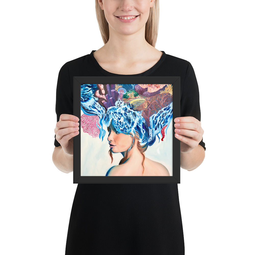 Framed poster, original art poster, queen of the sea, ocean girl, sea queen, wave master, sea princess, water girl, ocean life, life, anemon