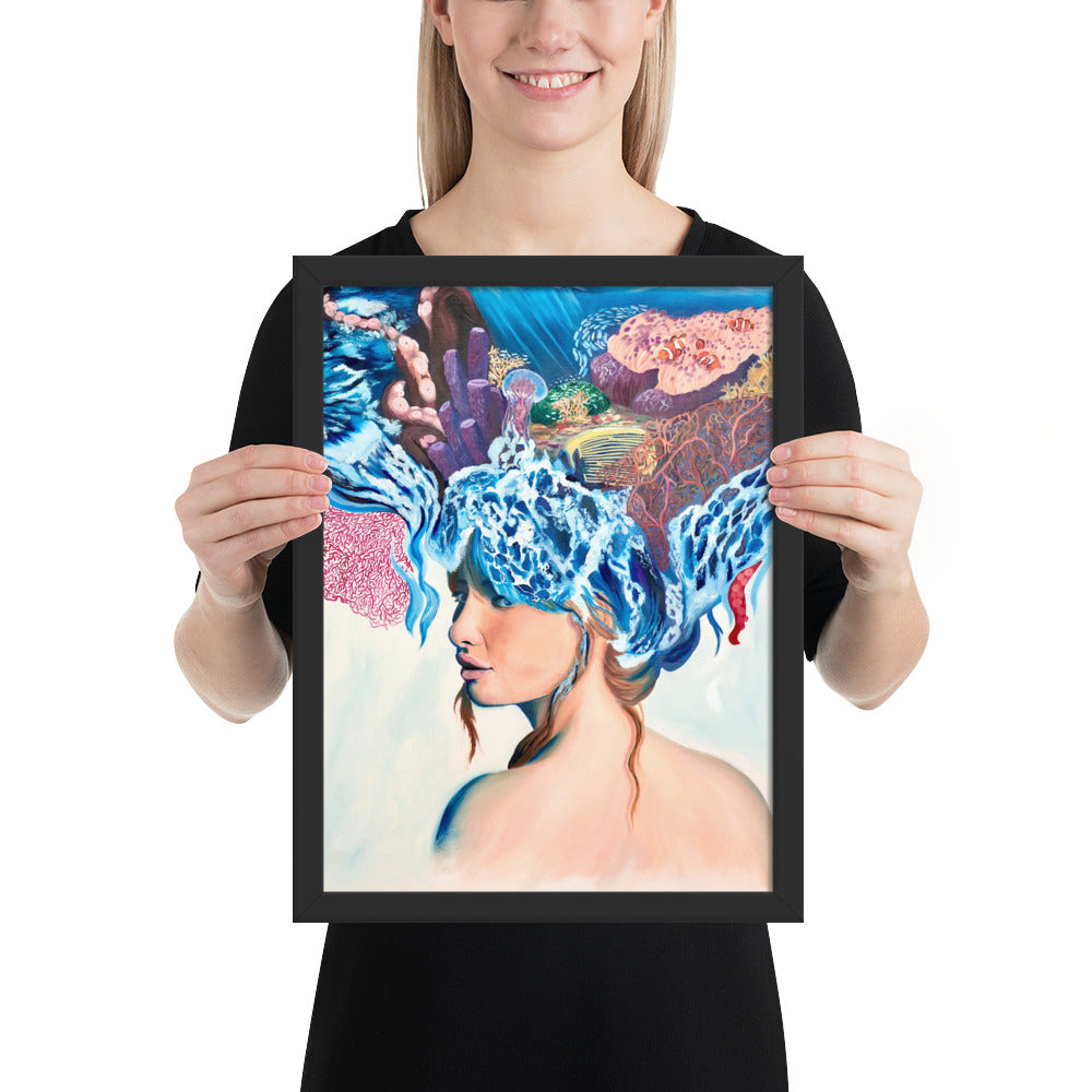 Framed poster, original art poster, queen of the sea, ocean girl, sea queen, wave master, sea princess, water girl, ocean life, life, anemon