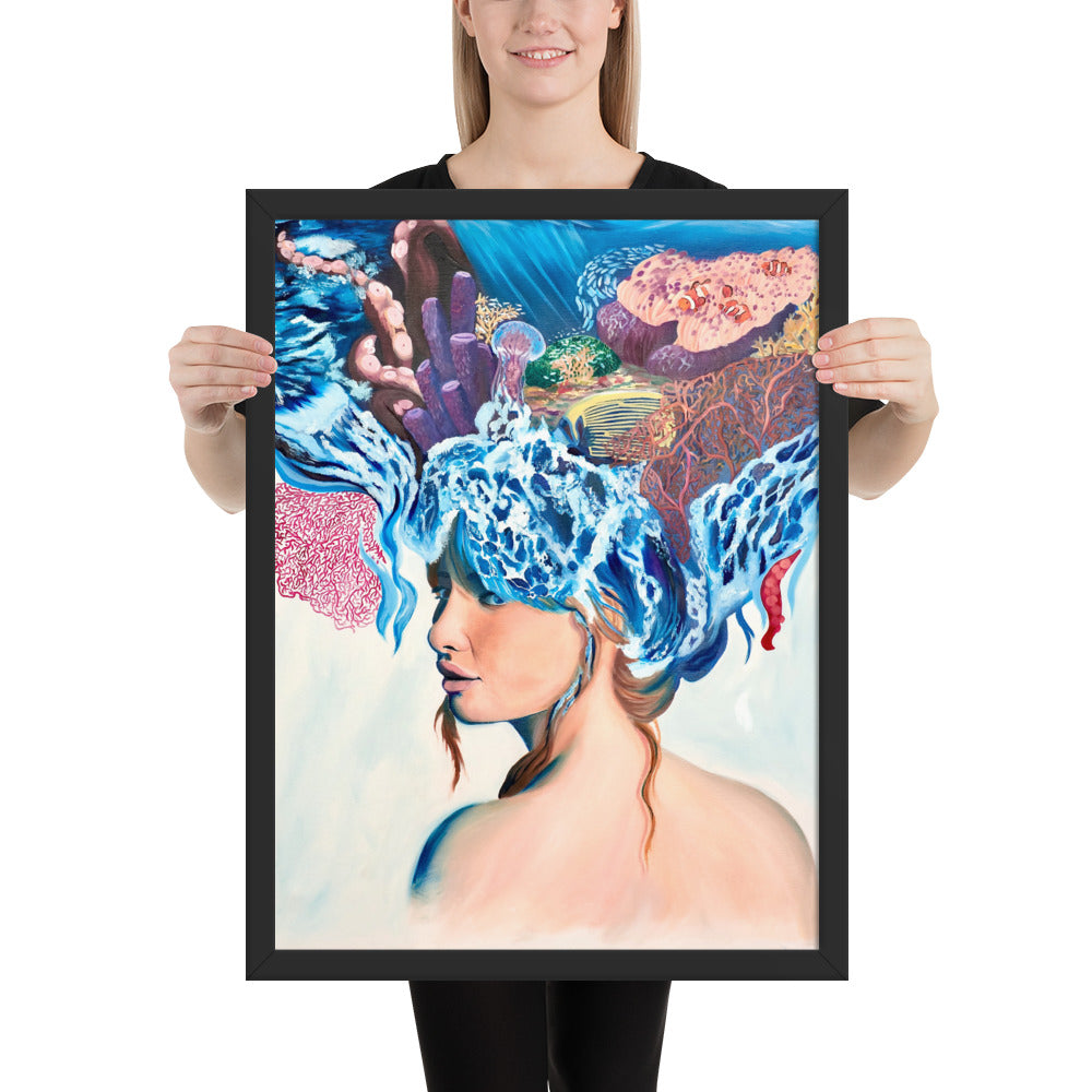 Framed poster, original art poster, queen of the sea, ocean girl, sea queen, wave master, sea princess, water girl, ocean life, life, anemon