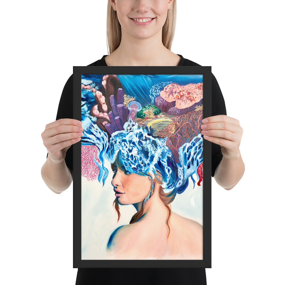 Framed poster, original art poster, queen of the sea, ocean girl, sea queen, wave master, sea princess, water girl, ocean life, life, anemon