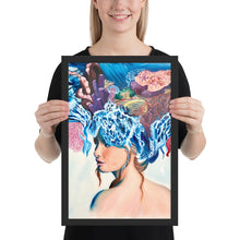 Load image into Gallery viewer, Framed poster, original art poster, queen of the sea, ocean girl, sea queen, wave master, sea princess, water girl, ocean life, life, anemon
