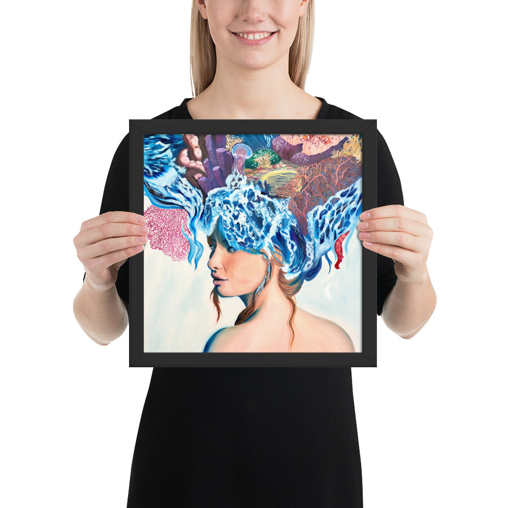Framed poster, original art poster, queen of the sea, ocean girl, sea queen, wave master, sea princess, water girl, ocean life, life, anemon