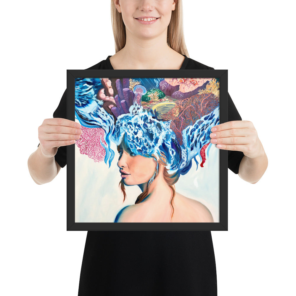 Framed poster, original art poster, queen of the sea, ocean girl, sea queen, wave master, sea princess, water girl, ocean life, life, anemon