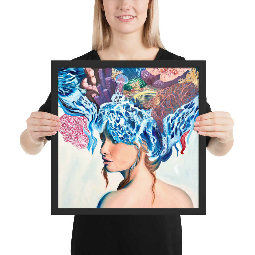 Framed poster, original art poster, queen of the sea, ocean girl, sea queen, wave master, sea princess, water girl, ocean life, life, anemon