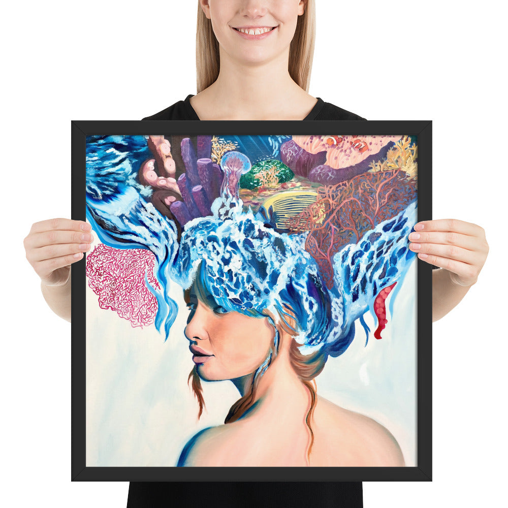 Framed poster, original art poster, queen of the sea, ocean girl, sea queen, wave master, sea princess, water girl, ocean life, life, anemon